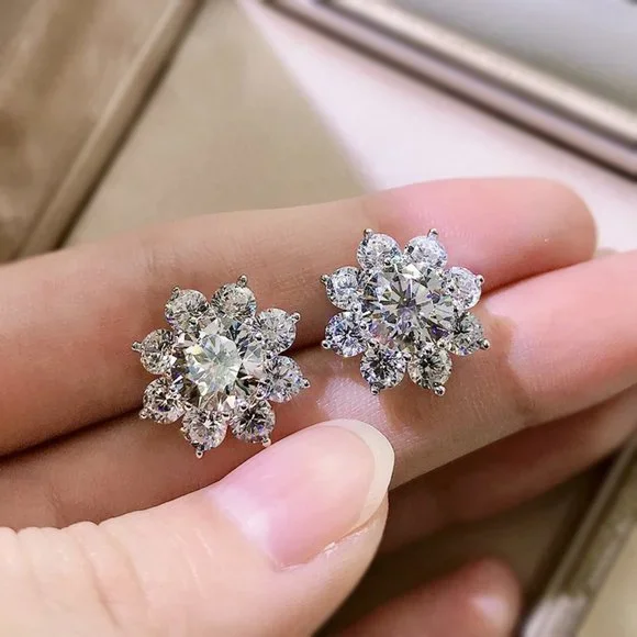 Certified 1 ct. t.w. Moissanite Diamond Sunflower Stud Earrings NEW - Picture 6 of 13